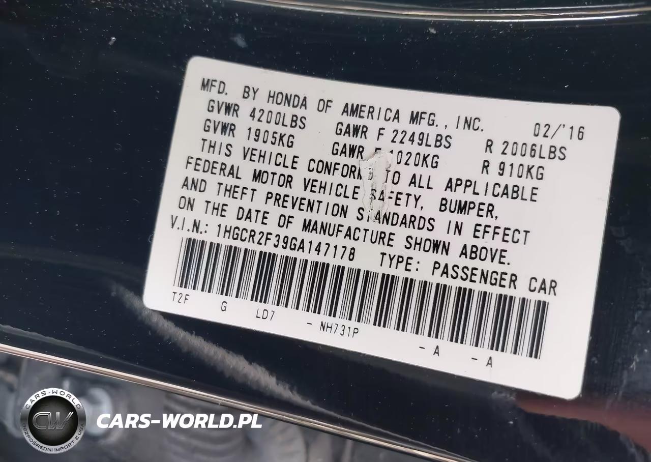 2016 Honda Accord Lx VIN:1HGCR2F39GA147178 - 9