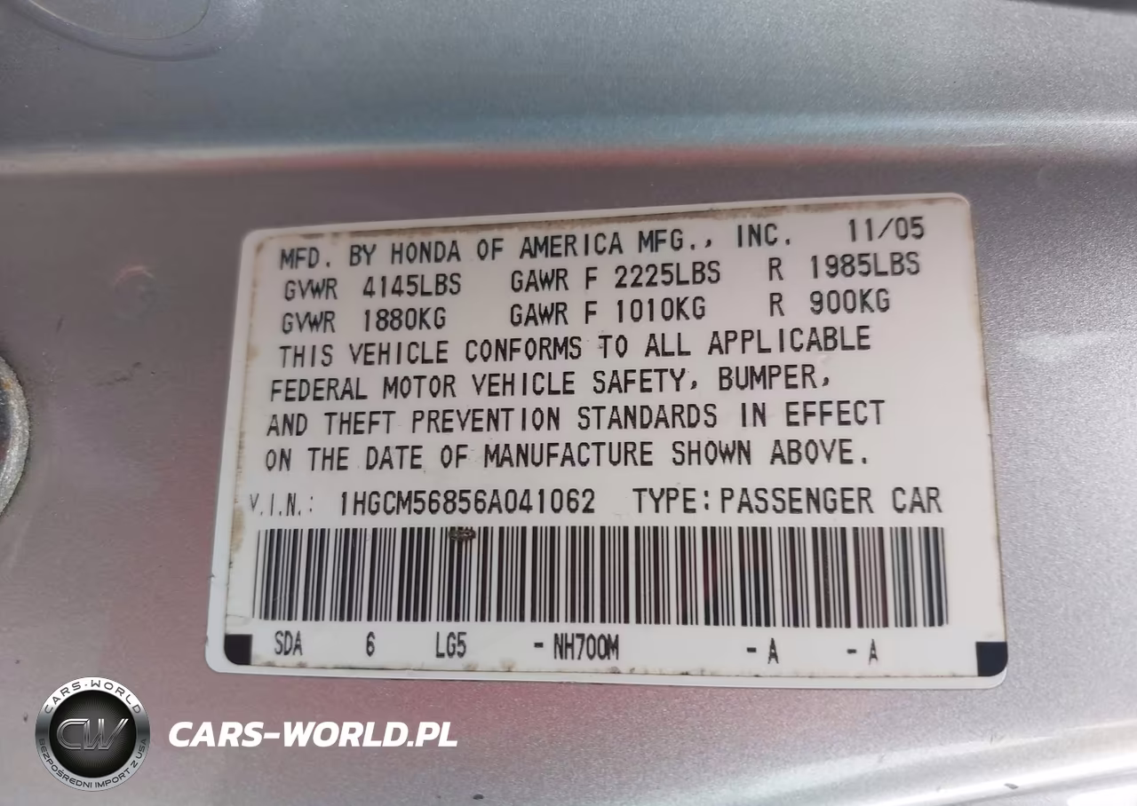 2006 Honda Accord 2.4 Ex VIN:1HGCM56856A041062 - 9