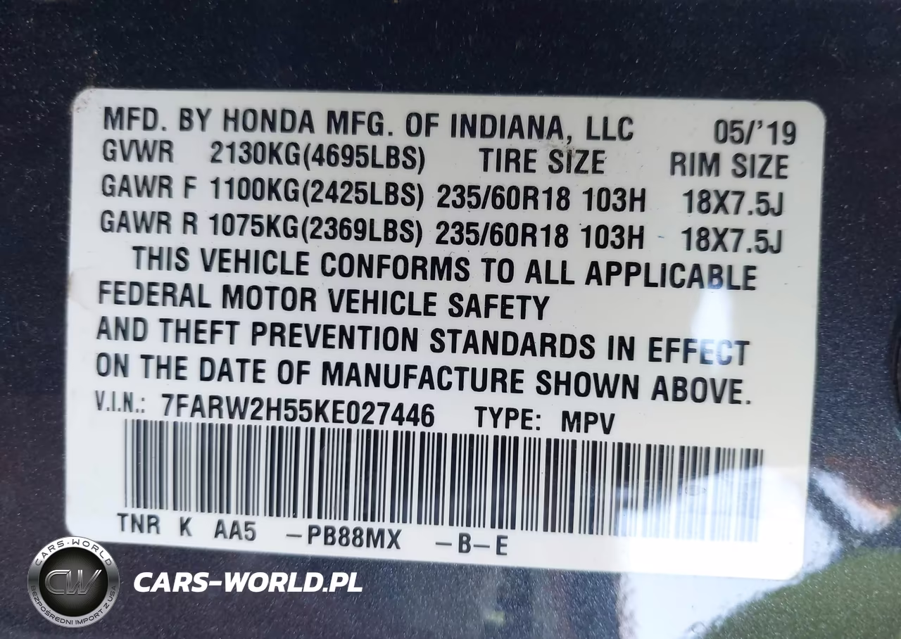 2019 Honda Cr-V Ex VIN:7FARW2H55KE027446 - 9