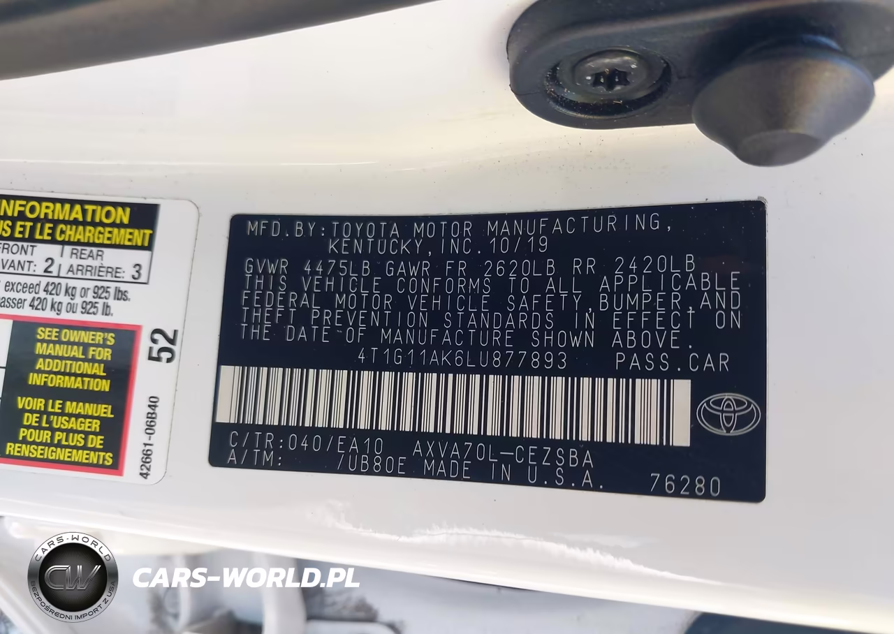 2020 Toyota Camry Se VIN:4T1G11AK6LU877893 - 9