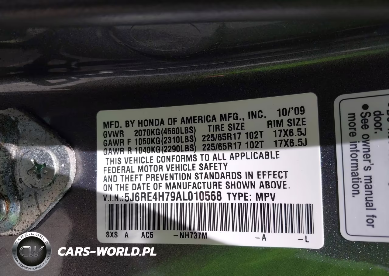 2010 Honda Cr-V Ex-L VIN:5J6RE4H79AL010568 - 9