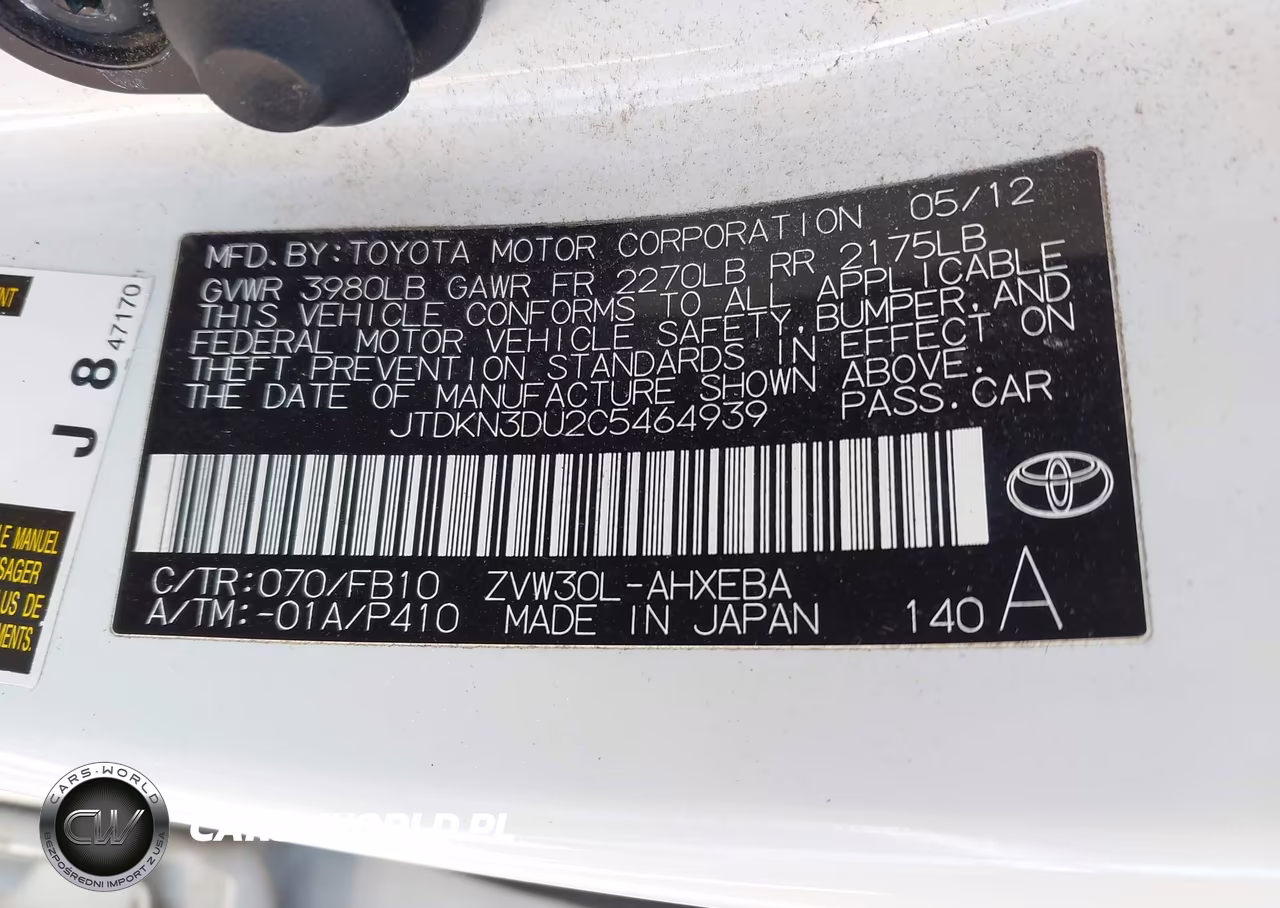 2012 Toyota Prius Three VIN:JTDKN3DU2C5464939 - 9