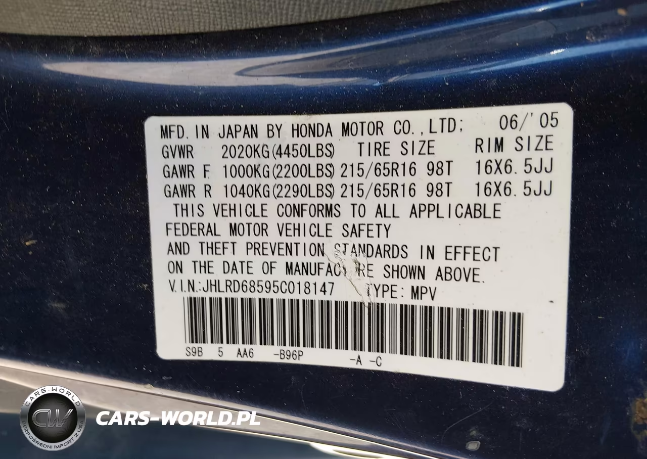 2005 Honda Cr-V Lx VIN:JHLRD68595C018147 - 9