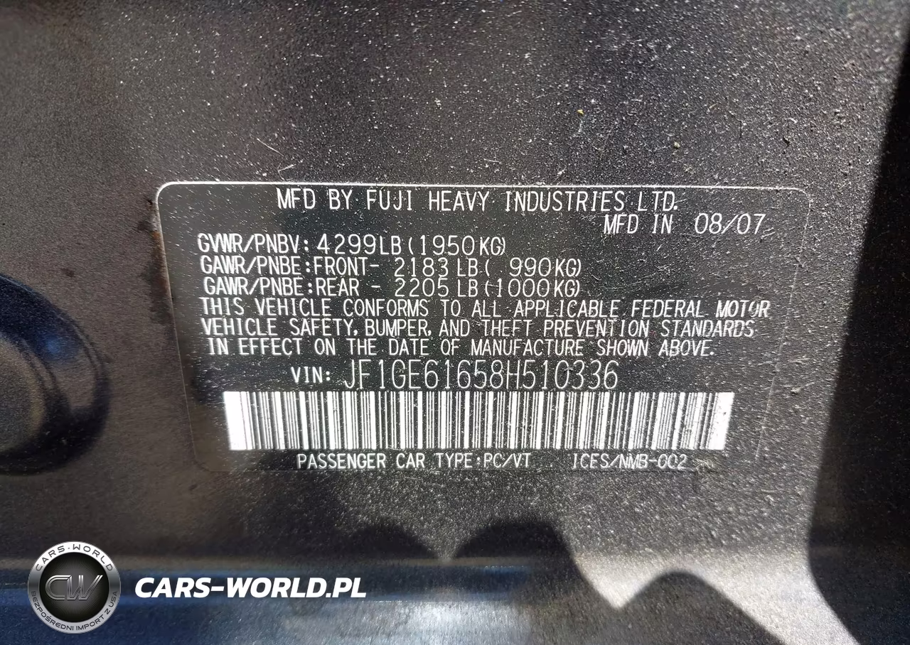 2008 Subaru Impreza (Natl) I W-Premium Pkg VIN:JF1GE61658H510336 - 9