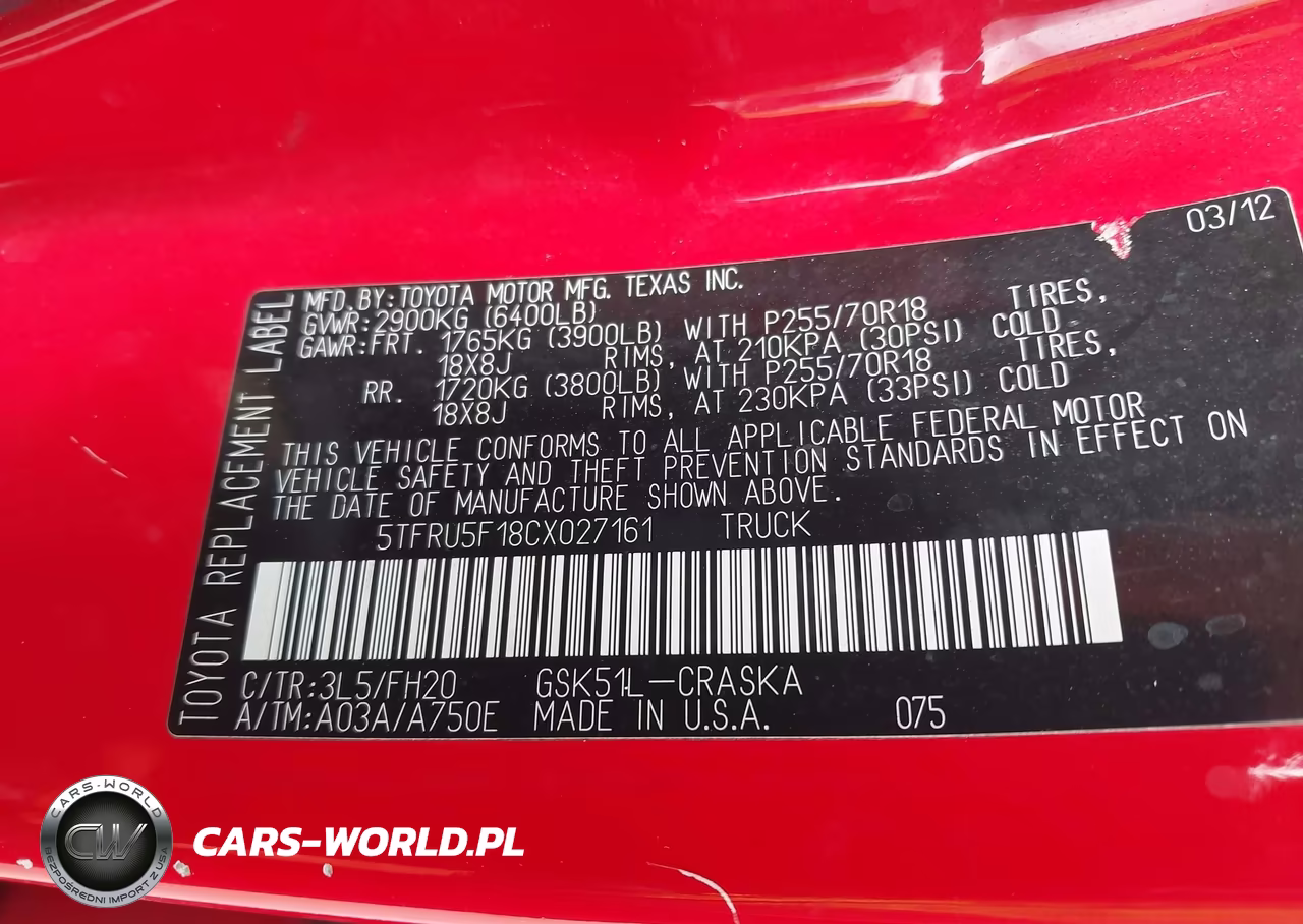 2012 Toyota Tundra Grade V6 VIN:5TFRU5F18CX027161 - 9