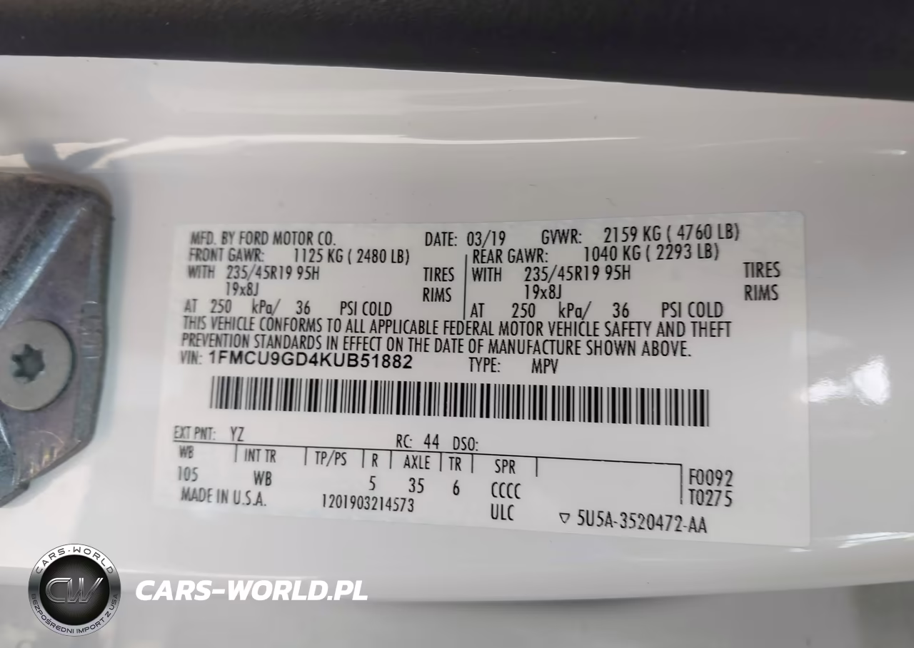 2019 Ford Escape Se VIN:1FMCU9GD4KUB51882 - 9