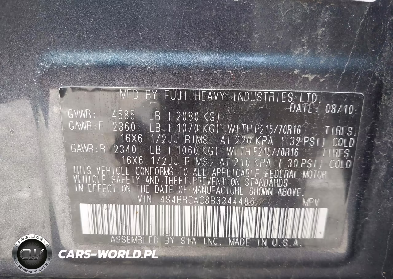 2011 Subaru Outback 2.5I VIN:4S4BRCAC8B3344486 - 9