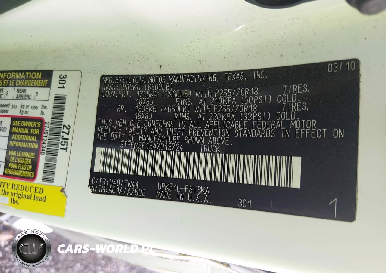 2010 Toyota Tundra Grade 4.6L V8 VIN:5TFEM5F15AX015724 - 9