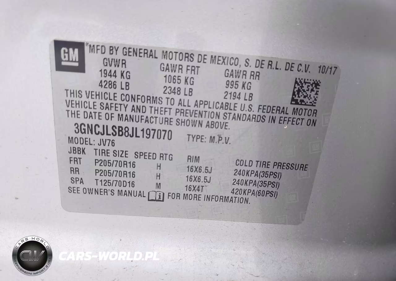 2018 Chevrolet Trax Lt VIN:3GNCJLSB8JL197070 - 9