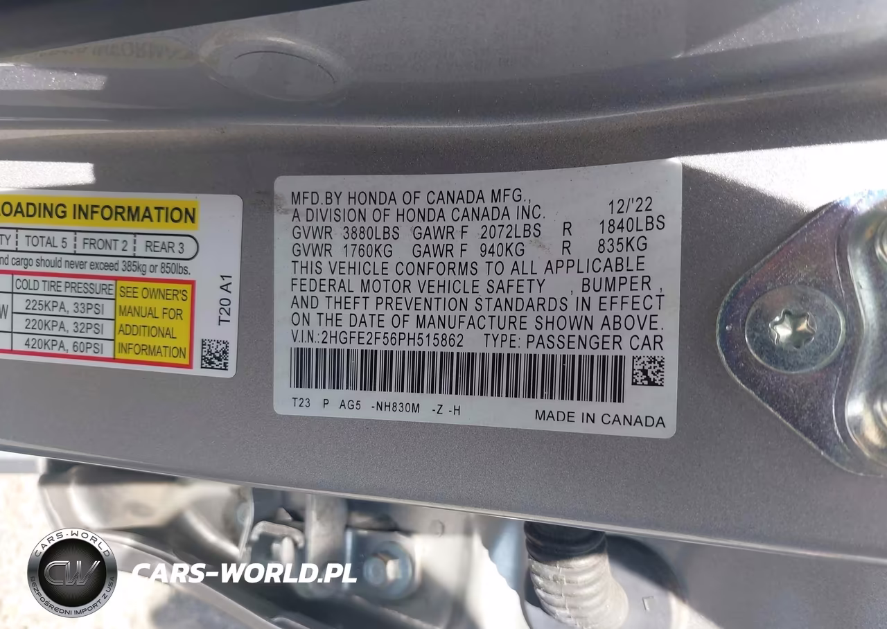 2023 Honda Civic Sport VIN:2HGFE2F56PH515862 - 9