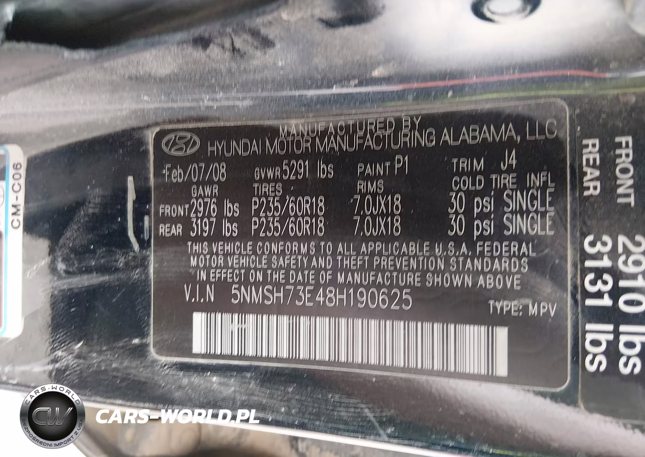 2008 Hyundai Santa Fe Limited-Se VIN:5NMSH73E48H190625 - 9
