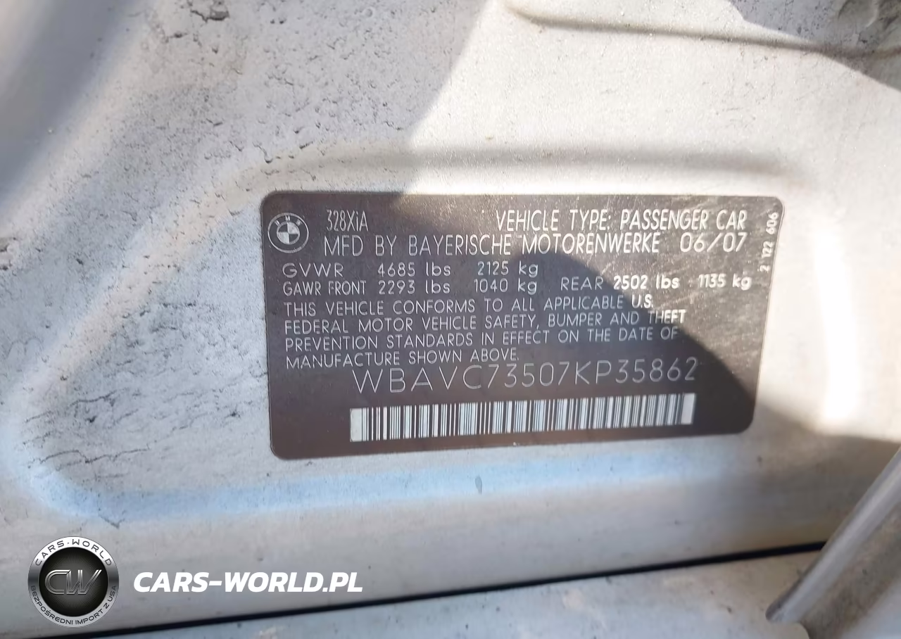 2007 BMW 328Xi VIN:WBAVC73507KP35862 - 9