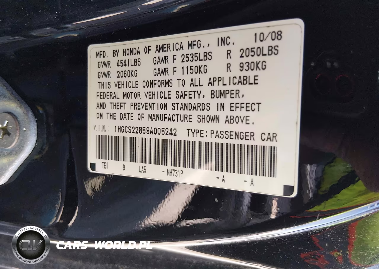 2009 Honda Accord 3.5 Ex-L VIN:1HGCS22859A005242 - 9