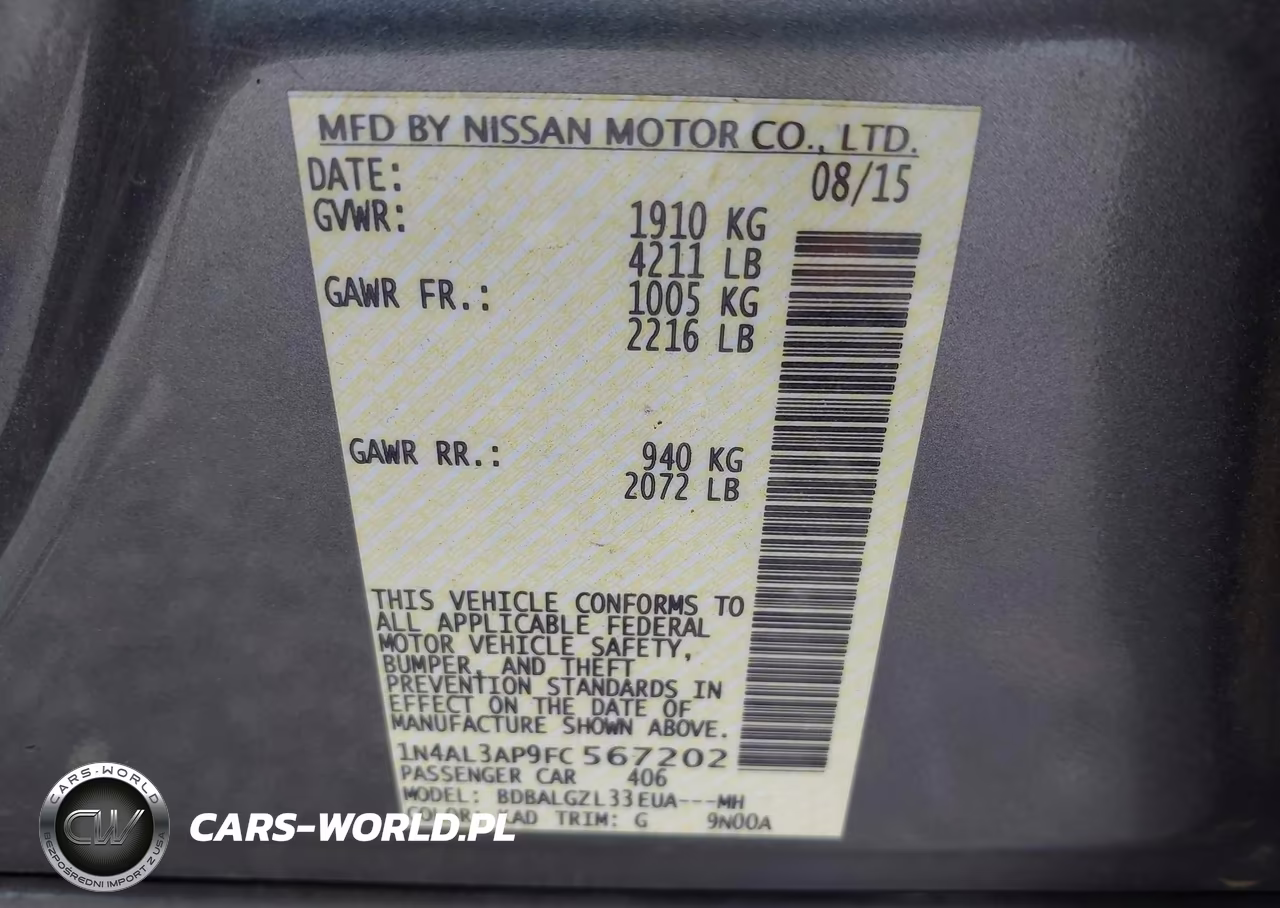 2015 Nissan Altima 2.5 S VIN:1N4AL3AP9FC567202 - 9
