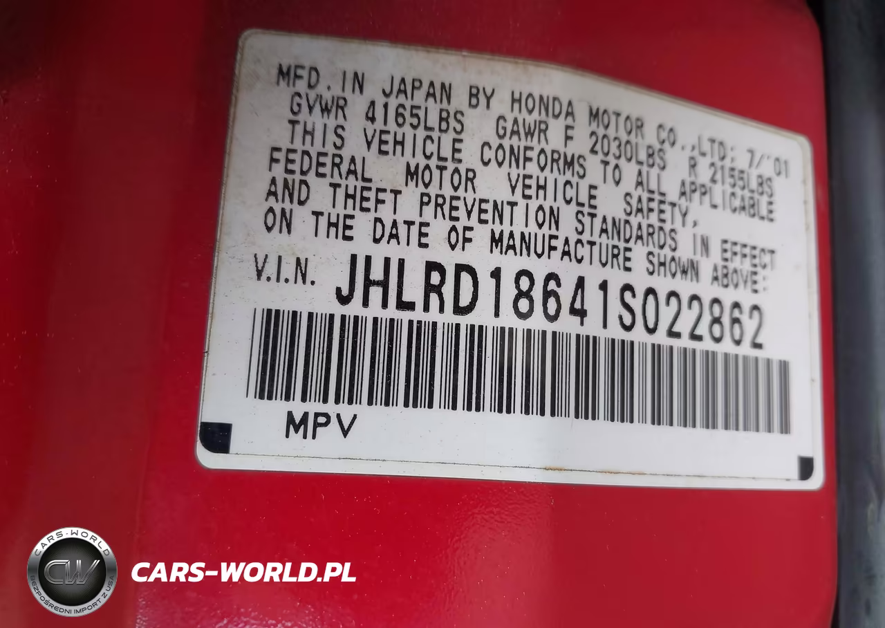 2001 Honda Cr-V Ex VIN:JHLRD18641S022862 - 9