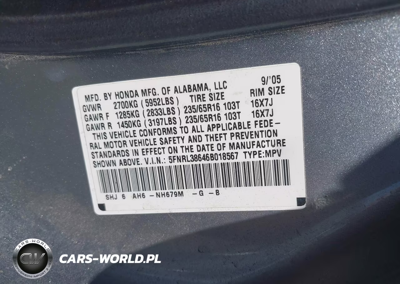 2006 Honda Odyssey Ex-L VIN:5FNRL38646B018567 - 9