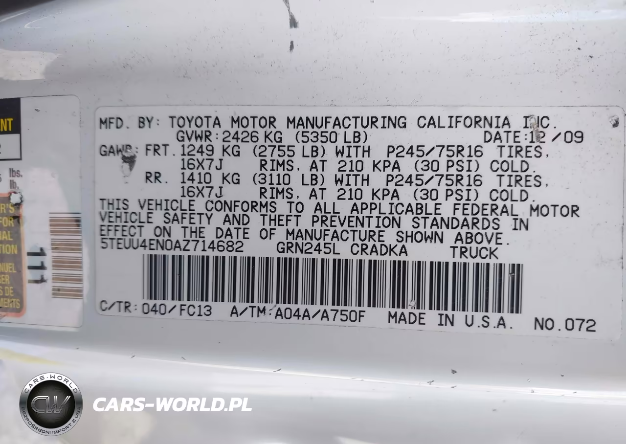 2010 Toyota Tacoma Base V6 VIN:5TEUU4EN0AZ714682 - 9