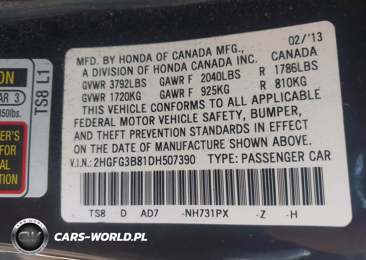 2013 Honda Civic Ex VIN:2HGFG3B81DH507390 - 9