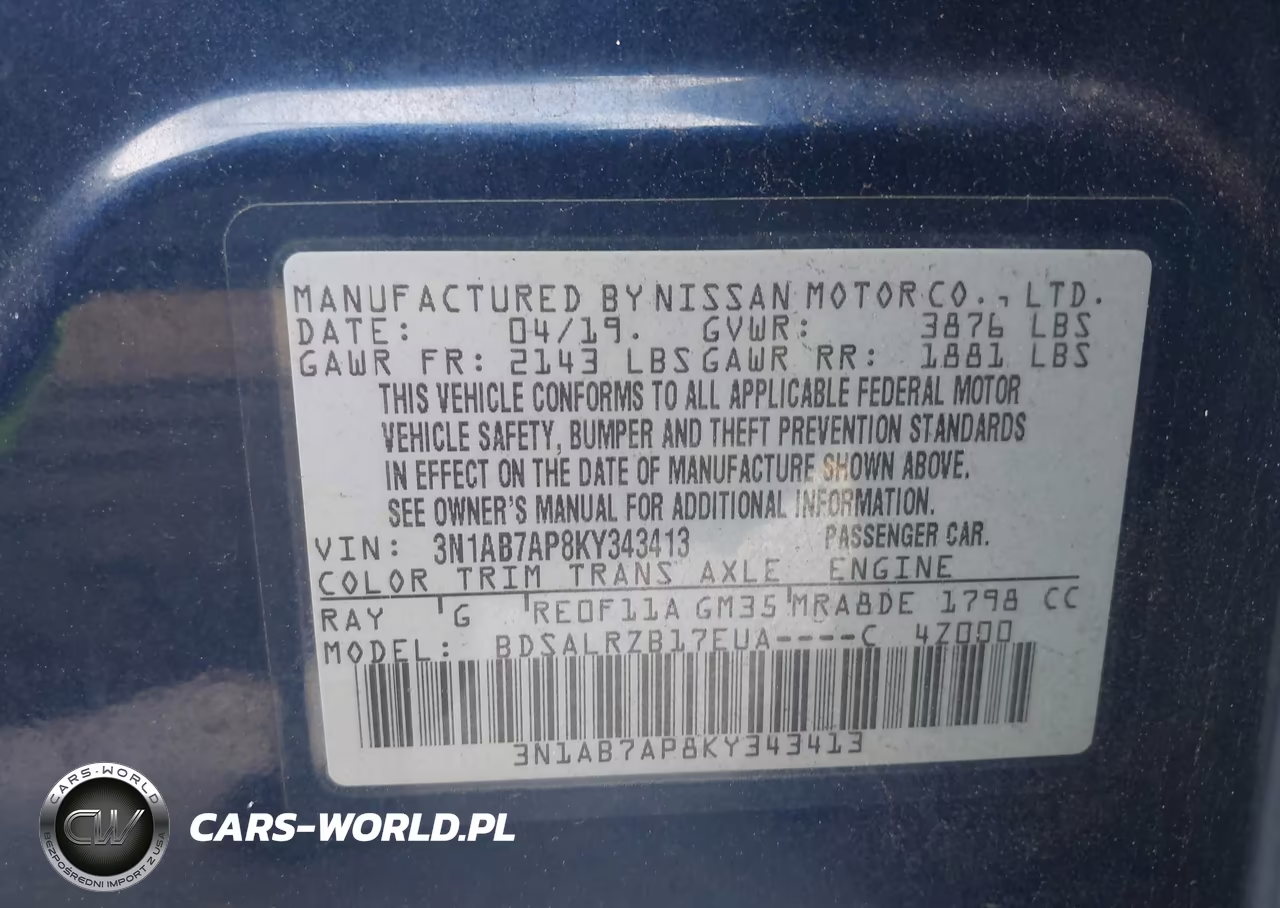2019 Nissan Sentra Sr VIN:3N1AB7AP8KY343413 - 9