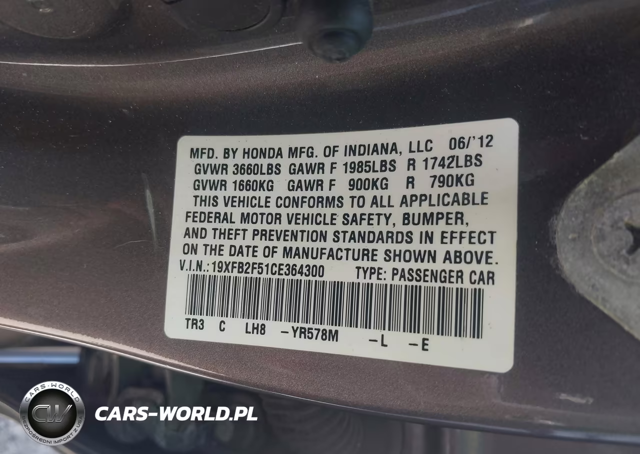 2012 Honda Civic Lx VIN:19XFB2F51CE364300 - 9