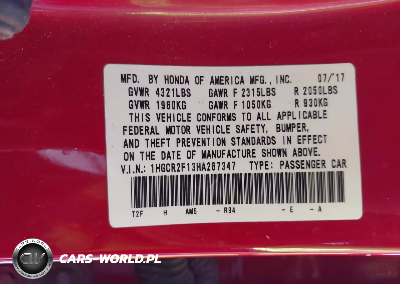 2017 Honda Accord Sport Se VIN:1HGCR2F13HA267347 - 9