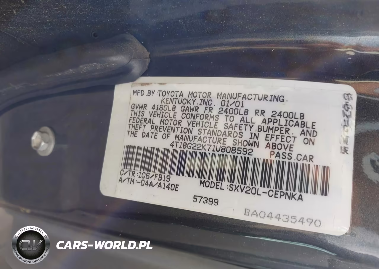 2001 Toyota Camry Le VIN:4T1BG22K71U808592 - 9
