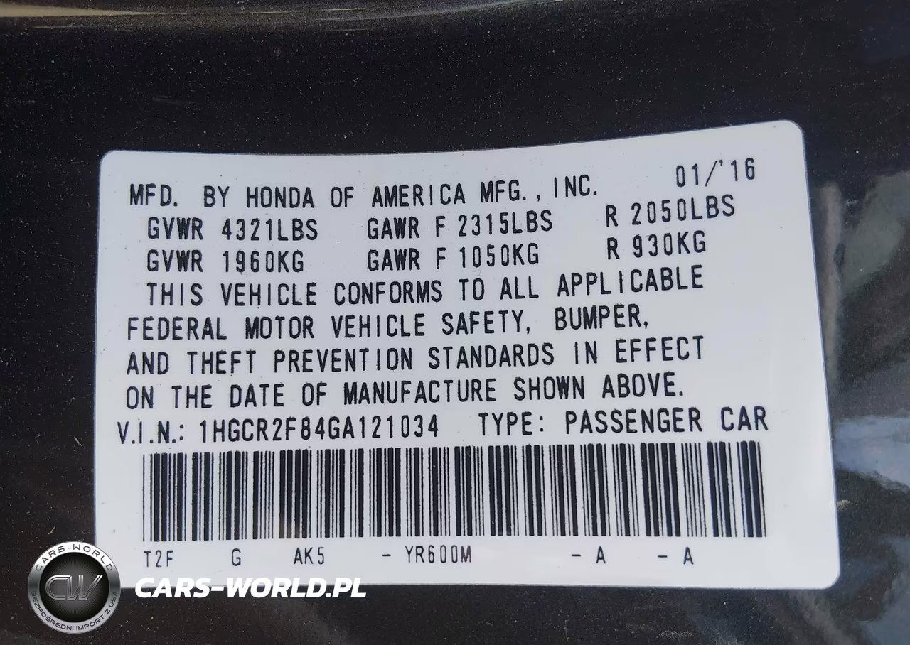 2016 Honda Accord Ex-L VIN:1HGCR2F84GA121034 - 9