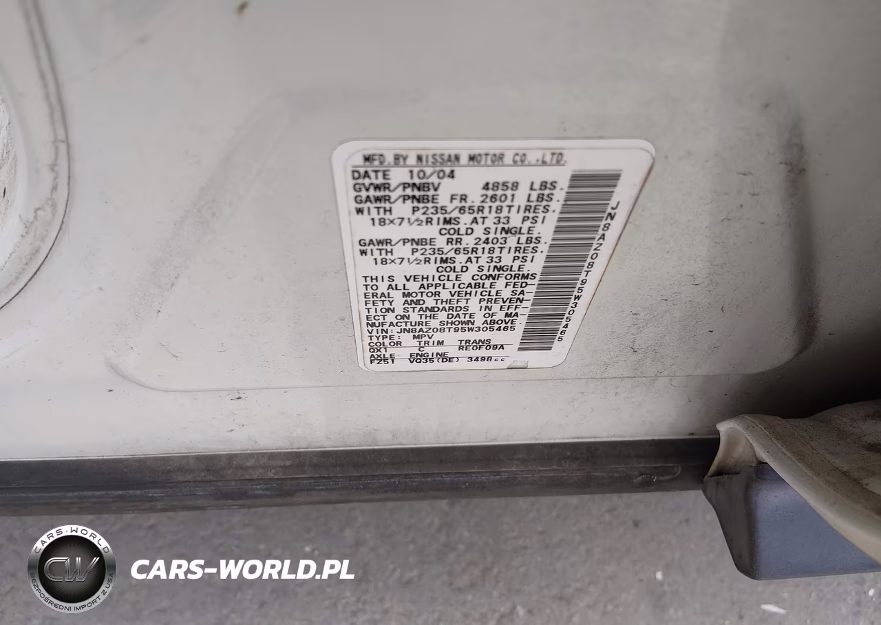 2005 Nissan Murano Sl VIN:JN8AZ08T95W305465 - 9