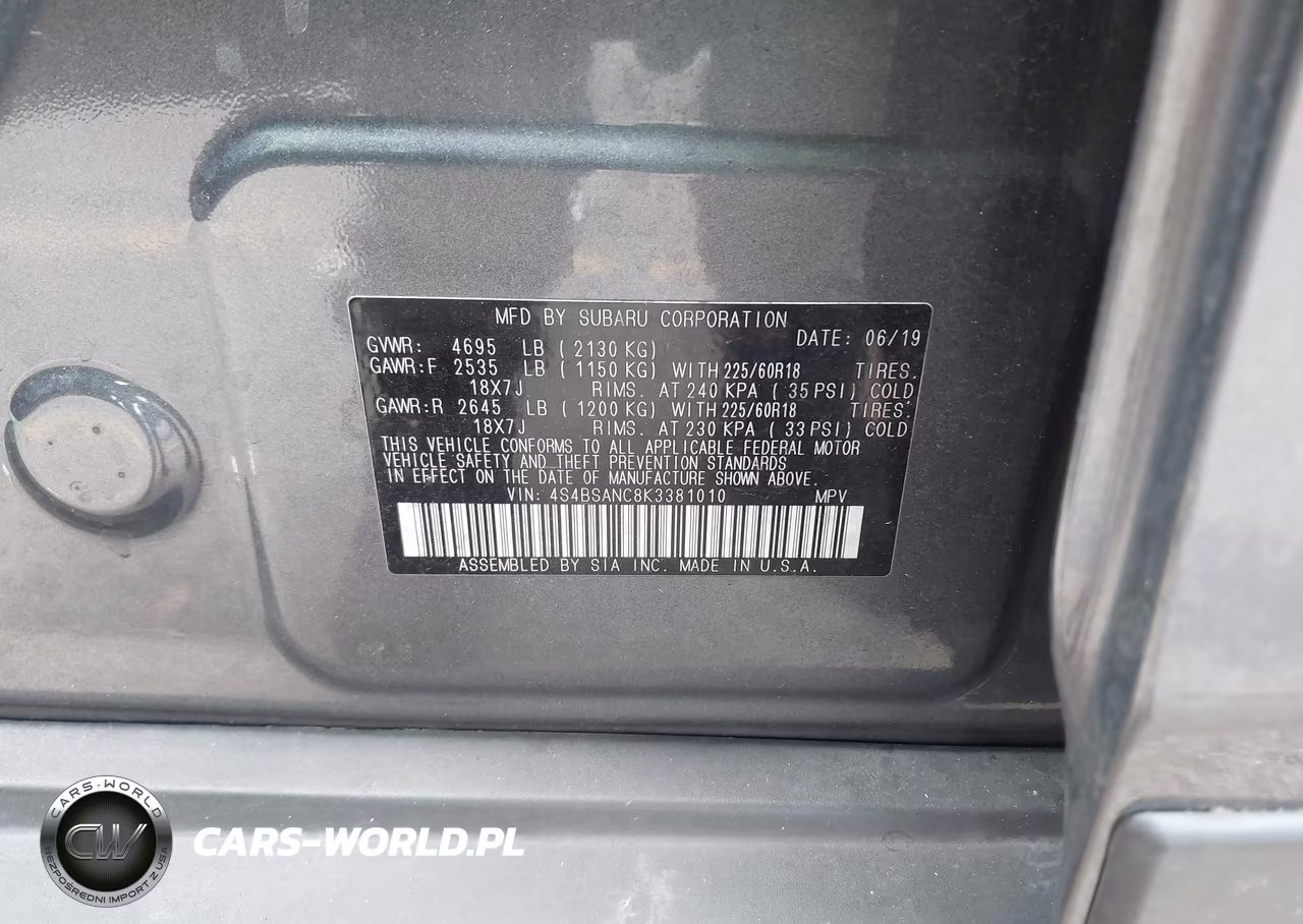 2019 Subaru Outback 2.5I Limited VIN:4S4BSANC8K3381010 - 9