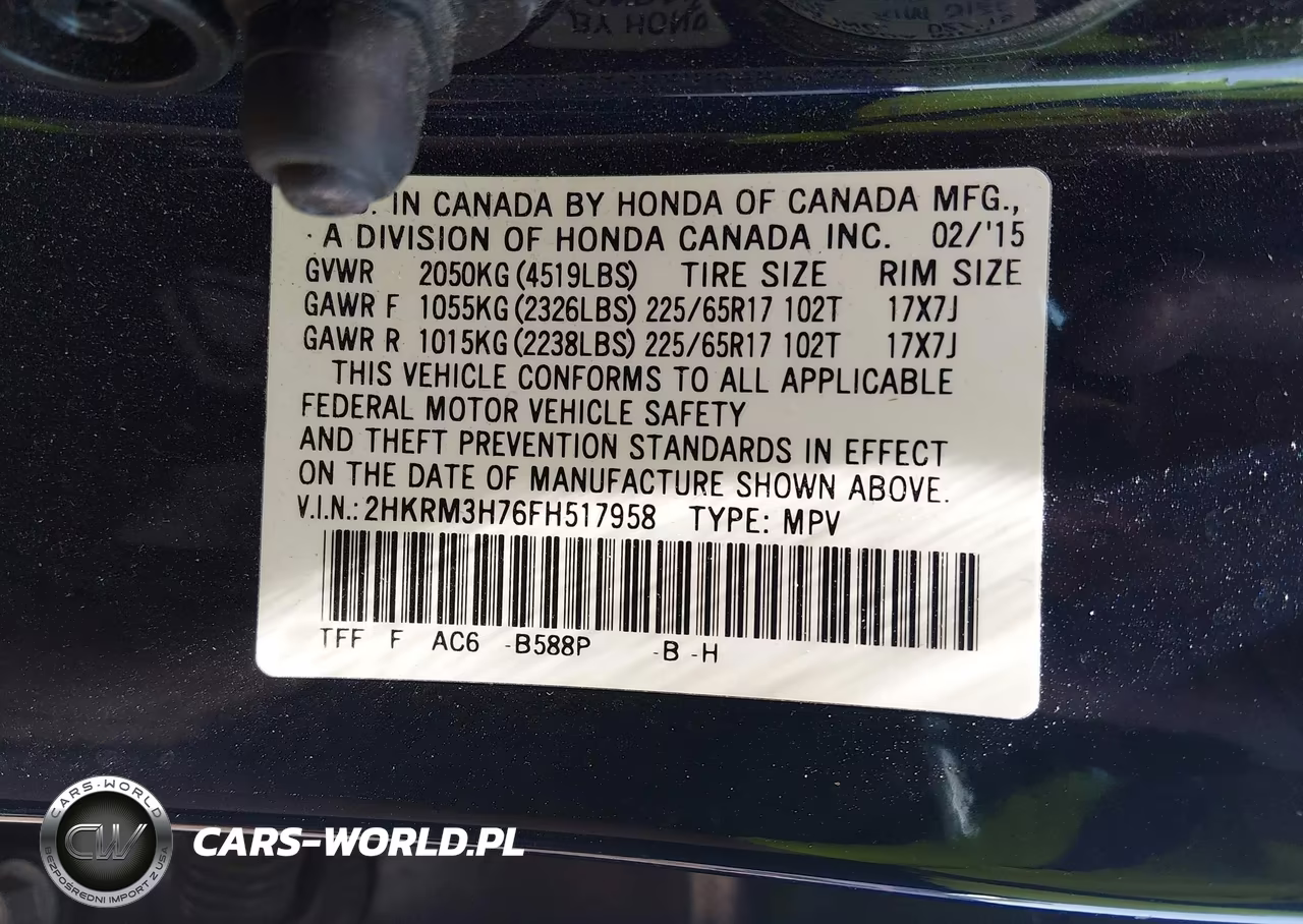 2015 Honda Cr-V Ex-L VIN:2HKRM3H76FH517958 - 9