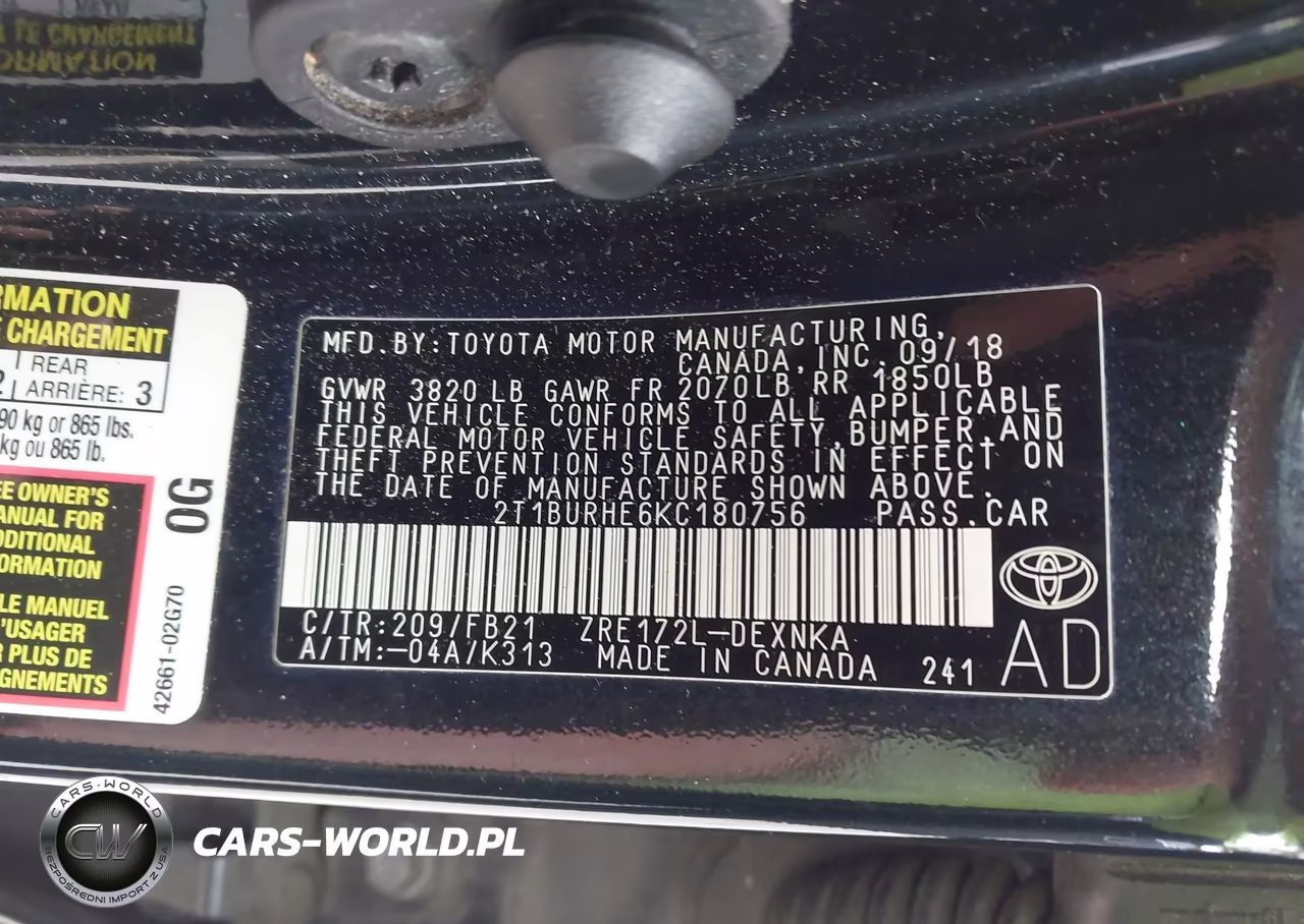 2019 Toyota Corolla Le VIN:2T1BURHE6KC180756 - 9
