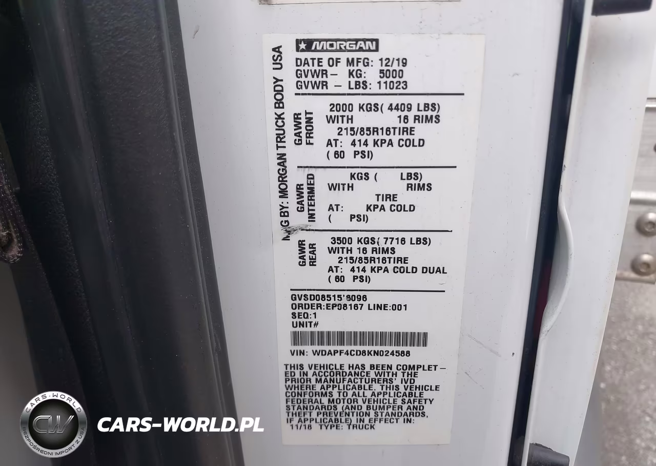 2019 Mercedes-Benz Sprinter 4500 Standard Roof V6 VIN:WDAPF4CD8KN024588 - 8