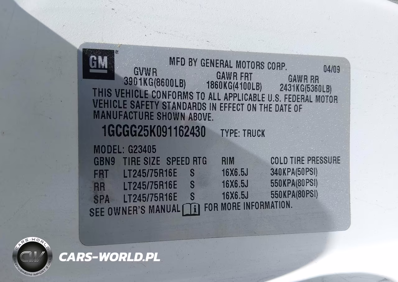 2009 Chevrolet Express 2500 Work Van VIN:1GCGG25K091162430 - 9