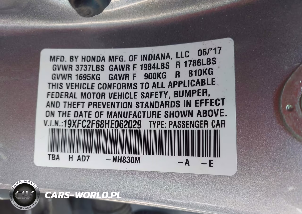 2017 Honda Civic Lx VIN:19XFC2F68HE062029 - 9