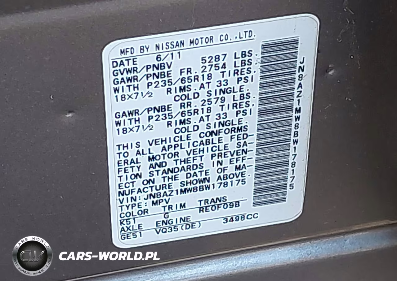 2011 Nissan Murano S VIN:JN8AZ1MW8BW178175 - 9