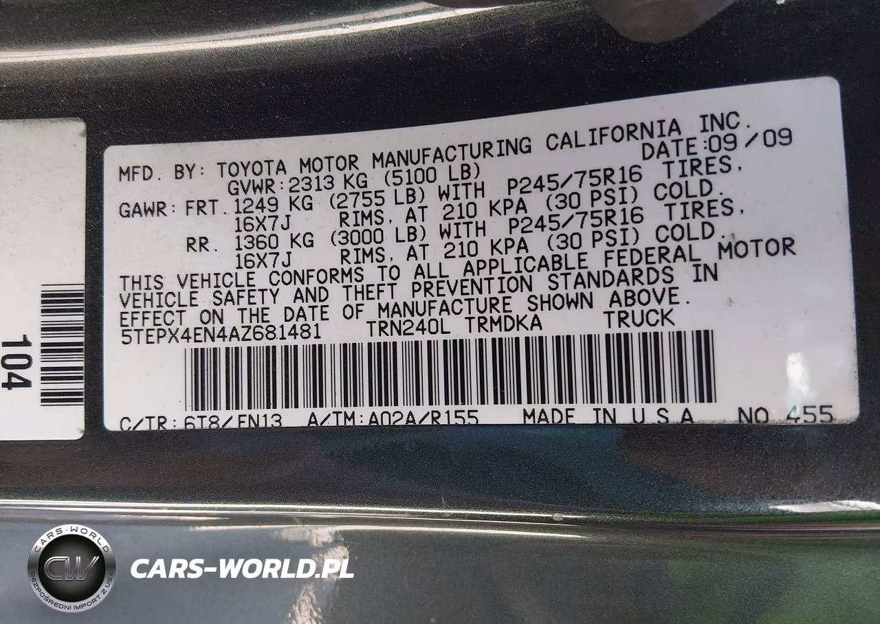 2010 Toyota Tacoma VIN:5TEPX4EN4AZ681481 - 9
