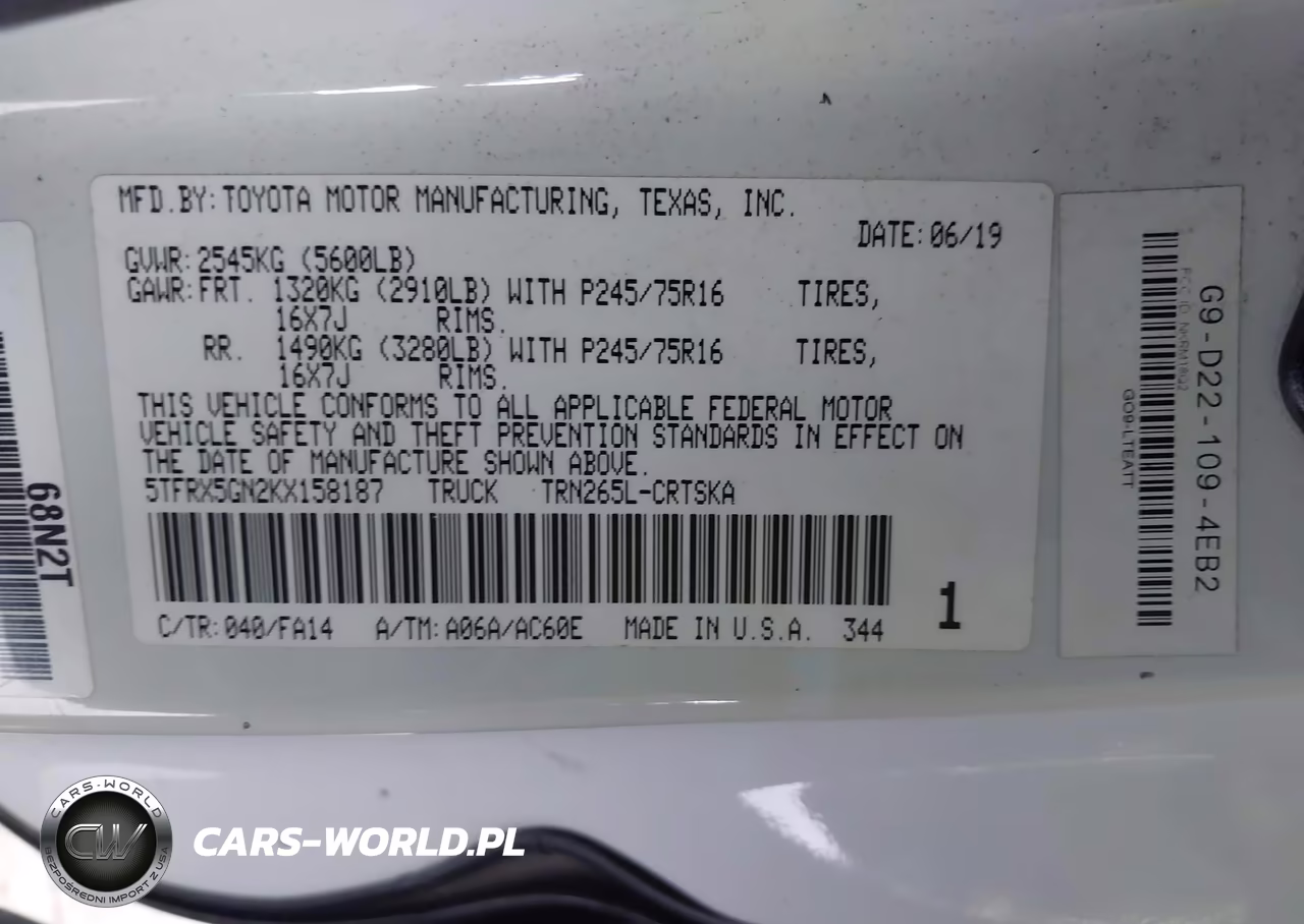 2019 Toyota Tacoma Sr VIN:5TFRX5GN2KX158187 - 9
