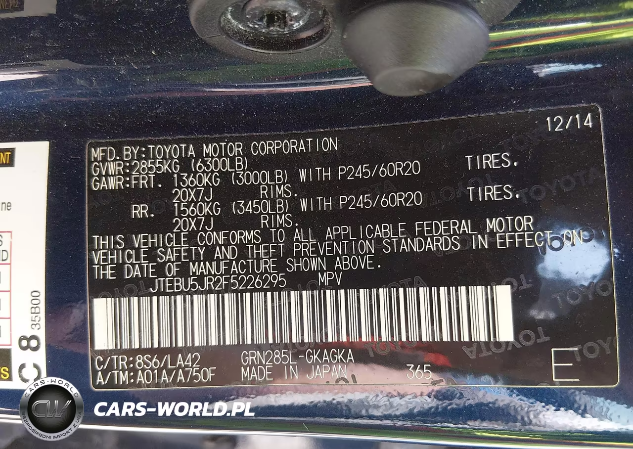 2015 Toyota 4Runner Limited VIN:JTEBU5JR2F5226295 - 9