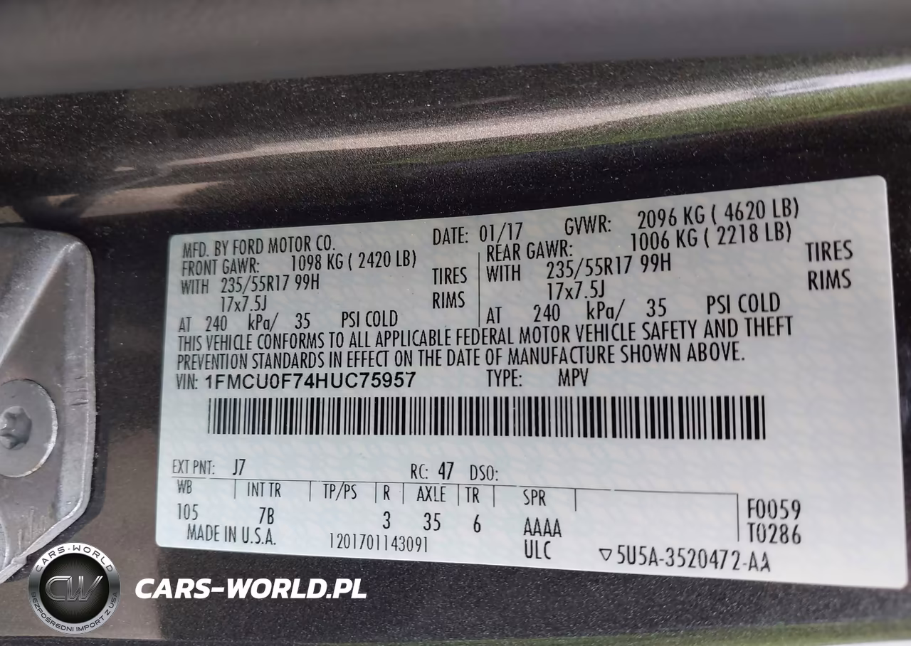 2017 Ford Escape S VIN:1FMCU0F74HUC75957 - 9