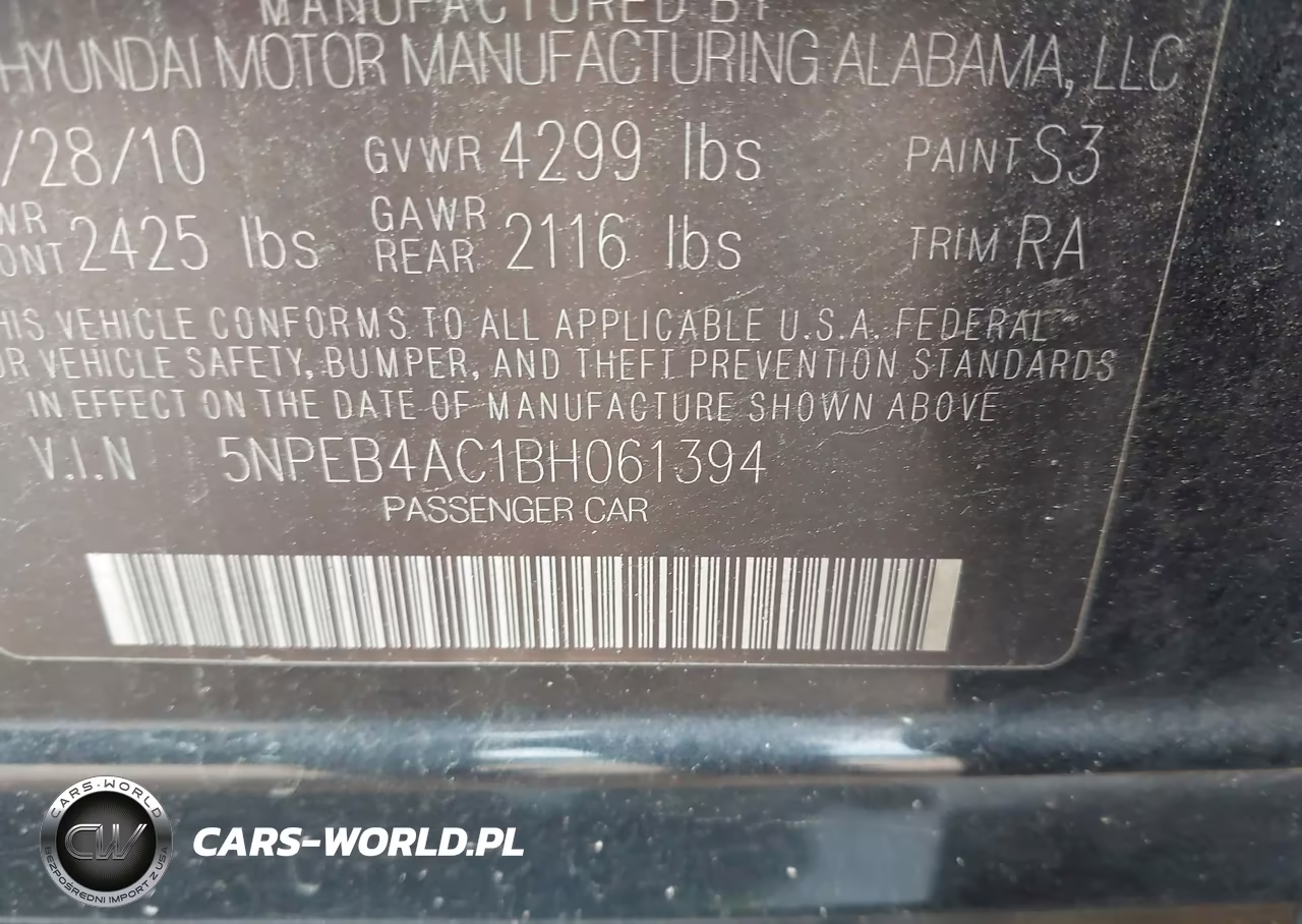 2011 Hyundai Sonata Gls VIN:5NPEB4AC1BH061394 - 9