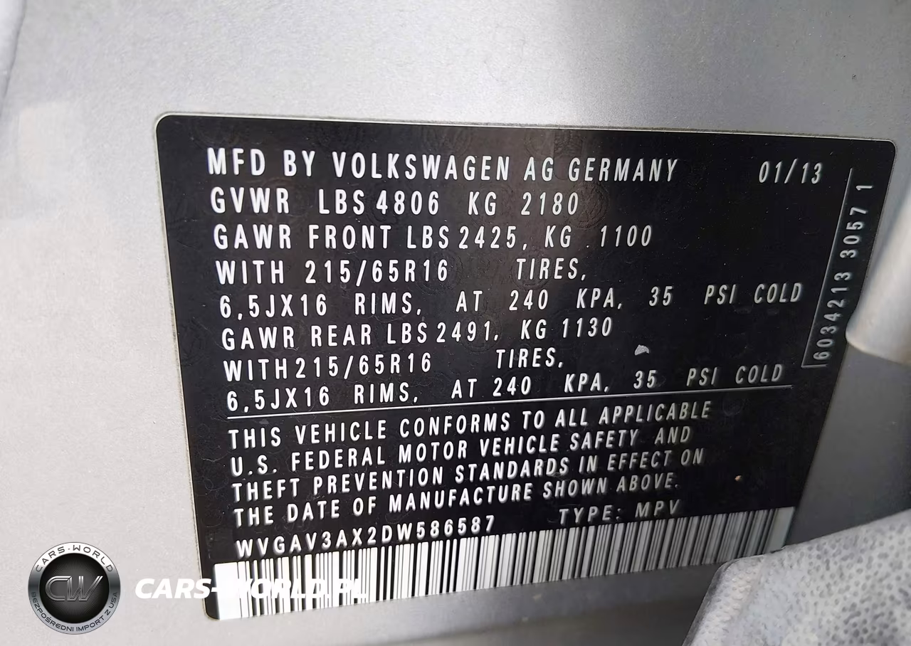 2013 Volkswagen Tiguan S VIN:WVGAV3AX2DW586587 - 9