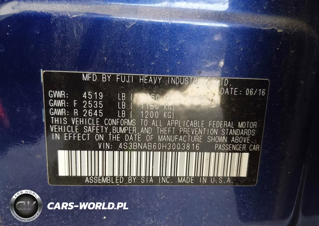 2017 Subaru Legacy 2.5I VIN:4S3BNAB60H3003816 - 9