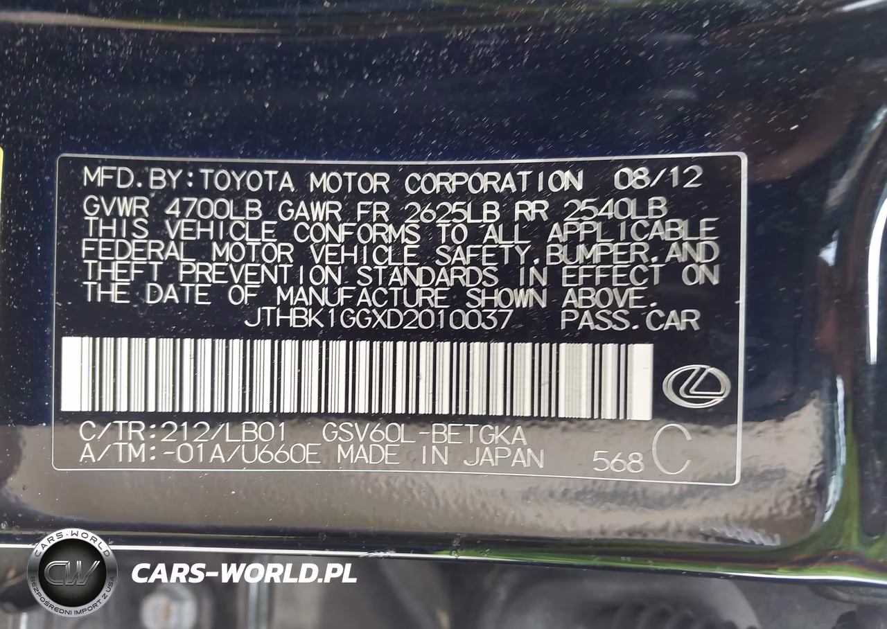 2013 Lexus Es 350 VIN:JTHBK1GGXD2010037 - 9