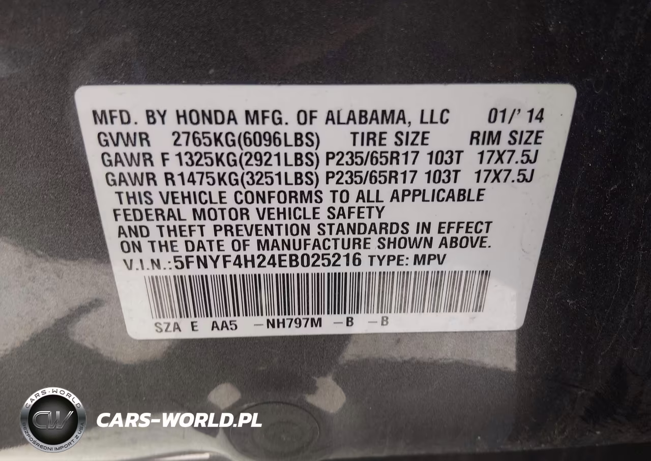 2014 Honda Pilot Lx VIN:5FNYF4H24EB025216 - 9