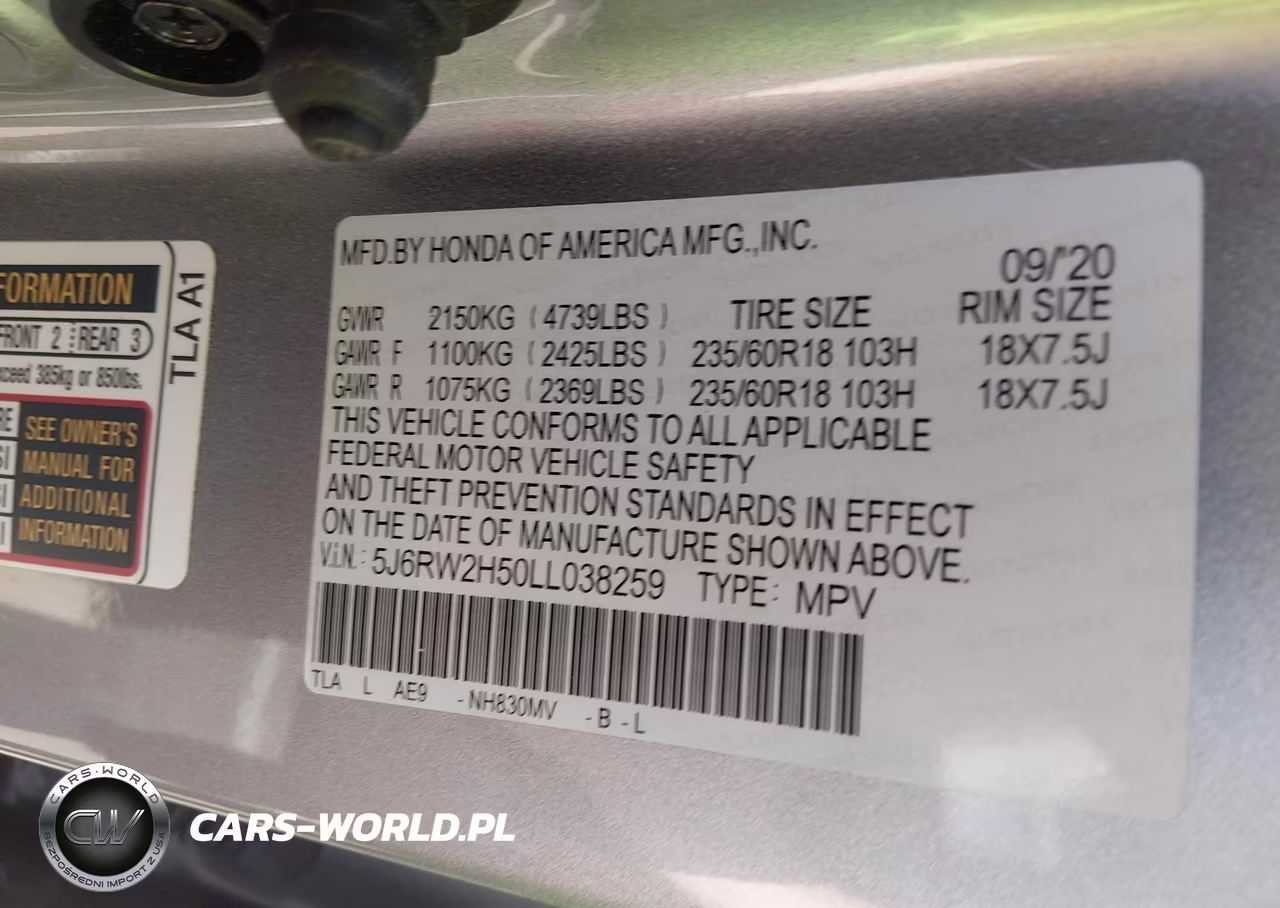 2020 Honda Cr-V Awd Ex VIN:5J6RW2H50LL038259 - 9