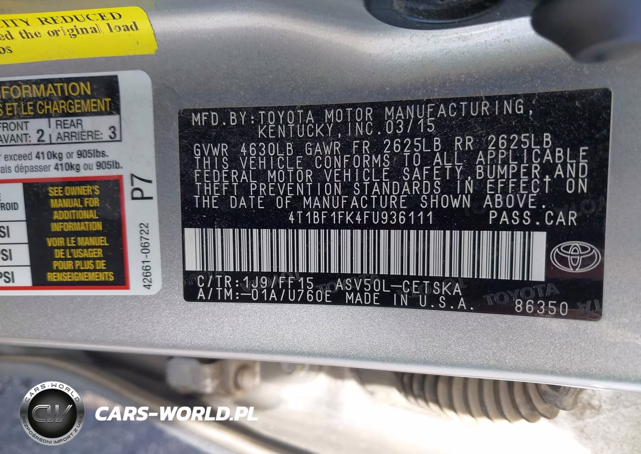 2015 Toyota Camry Se VIN:4T1BF1FK4FU936111 - 9