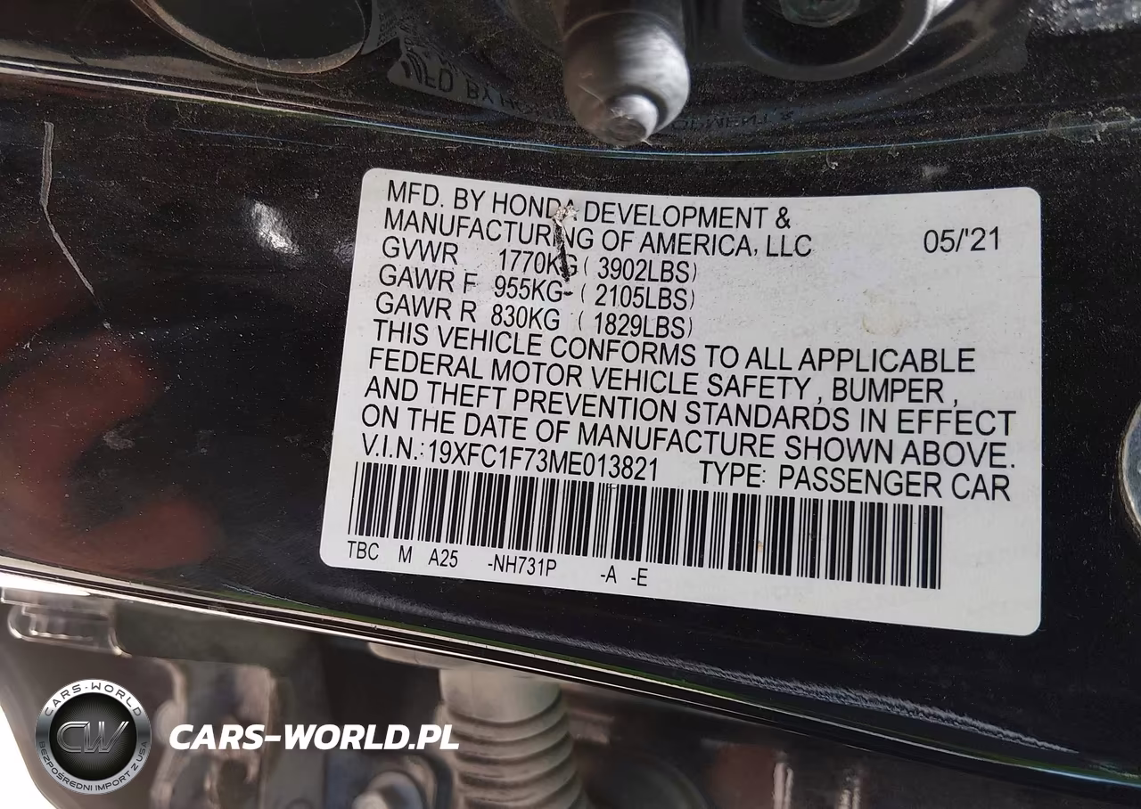 2021 Honda Civic Ex-L VIN:19XFC1F73ME013821 - 9