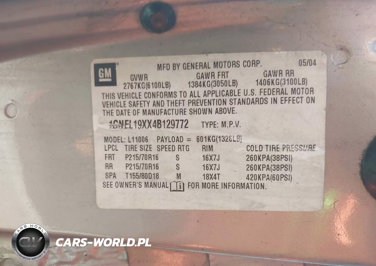 2004 Chevrolet Astro VIN:1GNEL19XX4B129772 - 9