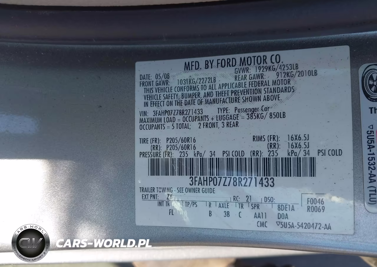 2008 Ford Fusion Se VIN:3FAHP07Z78R271433 - 9