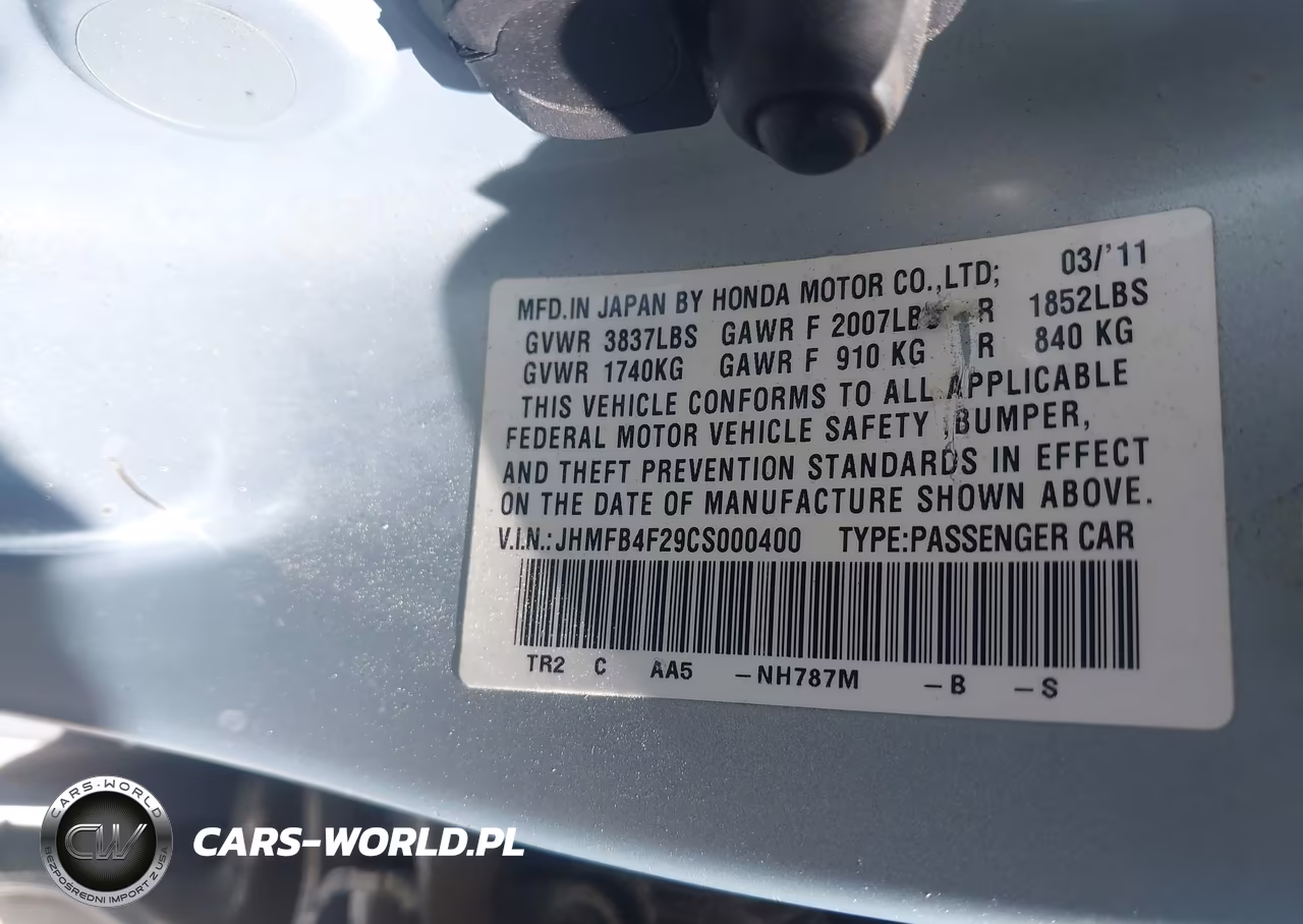 2012 Honda Civic Hybrid VIN:JHMFB4F29CS000400 - 9